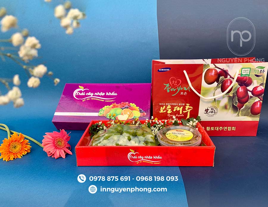 Mẫu túi giấy trái cây bán sẵn kèm khay 